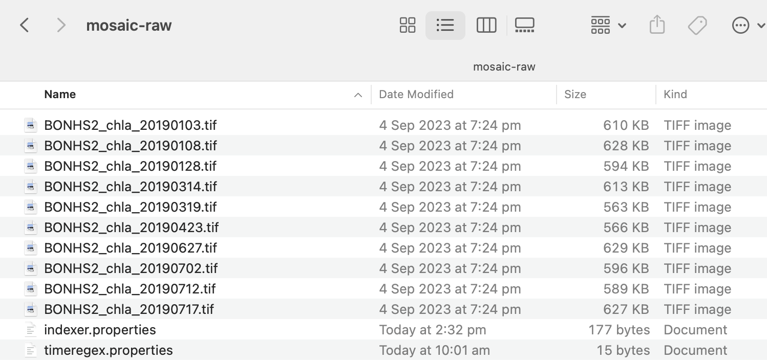 GeoServer mosaic folder structure
